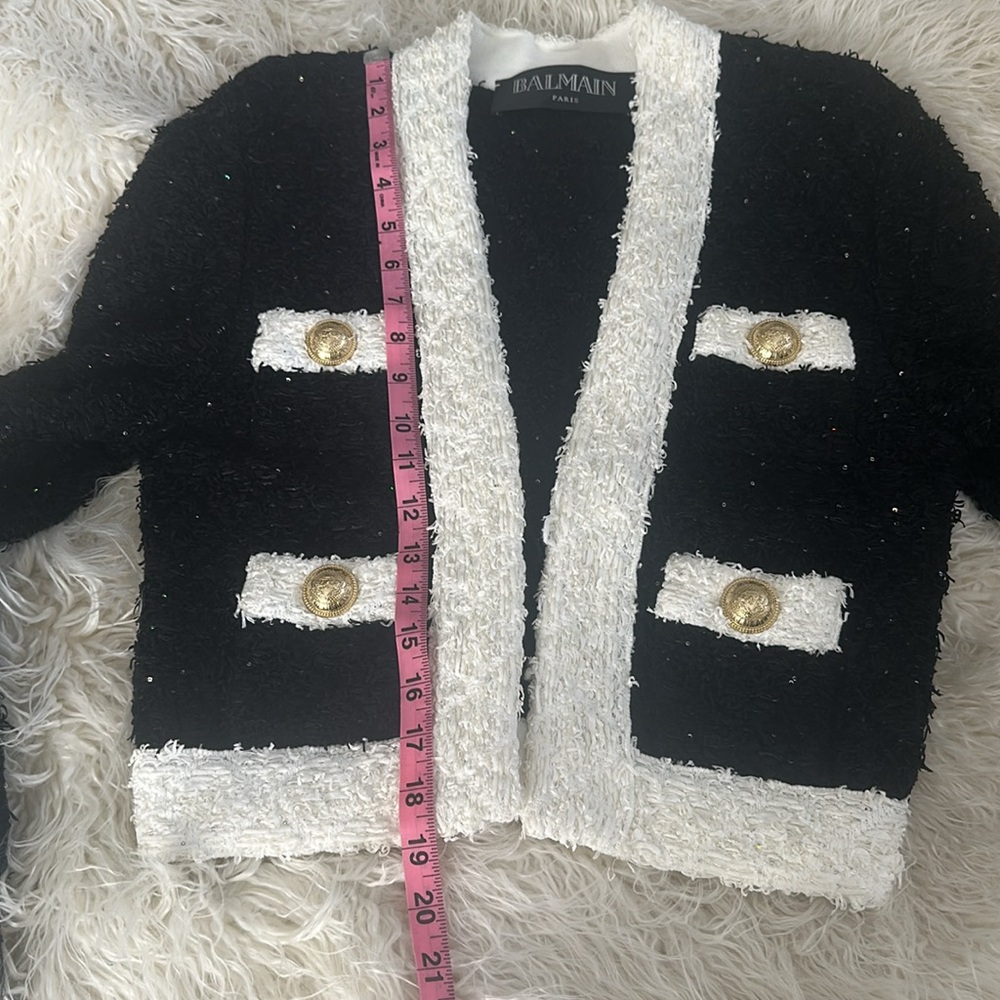 Balmain Black and White Textured Tweed Jacket - Picture 5 of 11